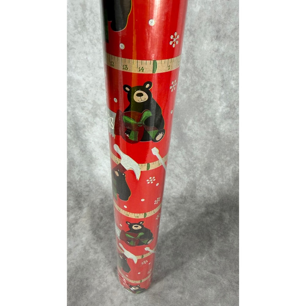 Vtg 90s Bear Christmas Wrapping Paper Roll 60 Sq Ft Heavyweight w Tools NOS NEW - Picture 5 of 7